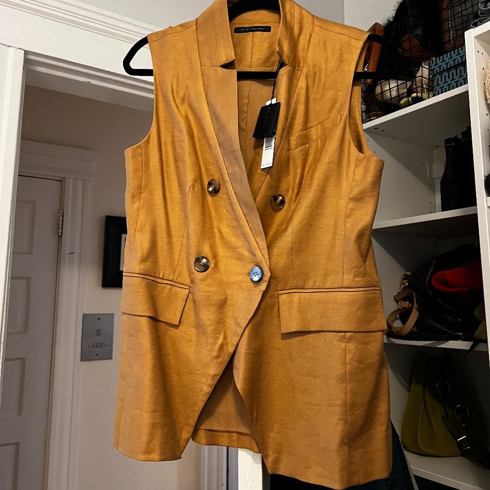 NWT Elie Tahari linen collarless double breasted vest